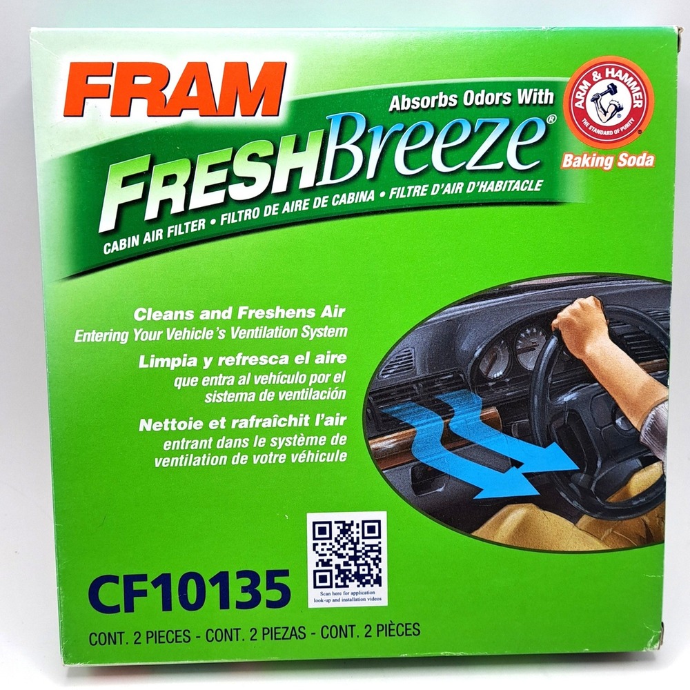 FRAM CF10135 Fresh Breeze Cabin Air Filter Odor Absorbing Baking‎ Soda 2 Pack